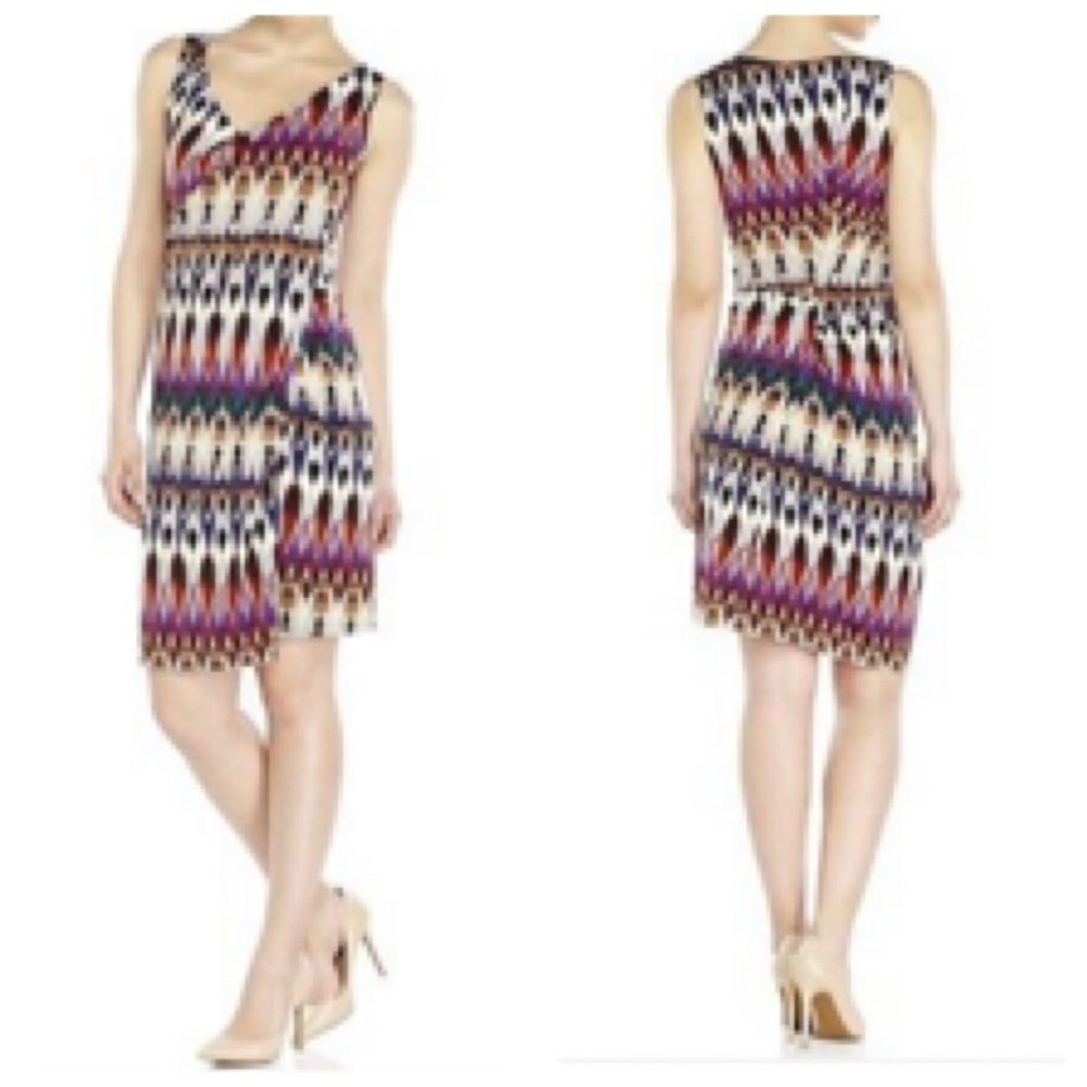NWOT Badgley Mischka Printed Asymmetrical Sheath Dress